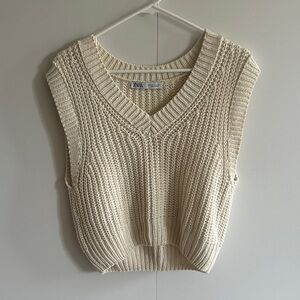Zara V-Neck Cream Sweater Vest